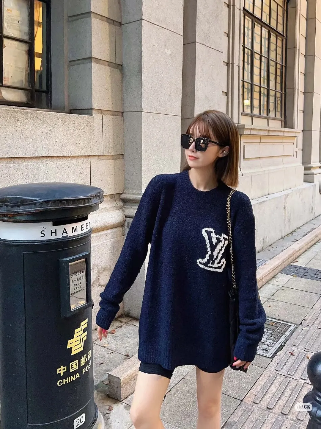 Louis Vuitton front and rear logo jacquard sweater